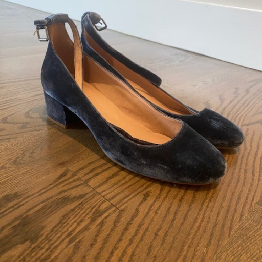 Madewell Blue Velvet Mary Janes - great condition worn 2x
